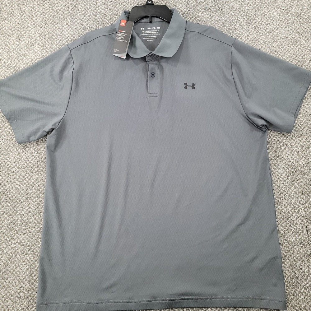 Under Armour Mens 2XL Gray HeatGear Performance Polo Shirt Short‎ Sleeve New